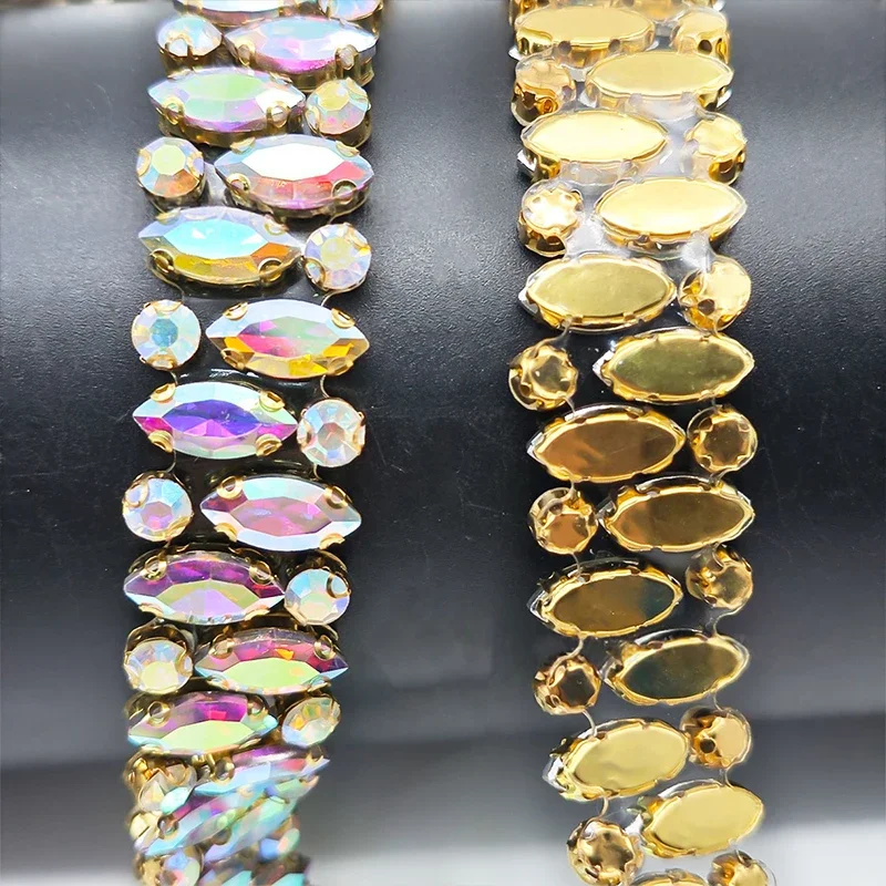90cm Rhinestone Chain DIY Handmade Collars Belts Bag Shoes Clothing Accessories AB Hot Fix Shiny Crystal Trim Sparkling Applique