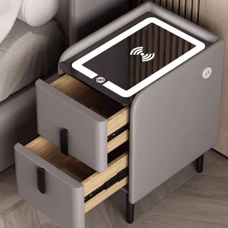 Modern Style Smart Bedside Table with Wireless Charging Solid Wood 2 Drawers Bedroom Nightstand with U-C Side Cabinet 25cm