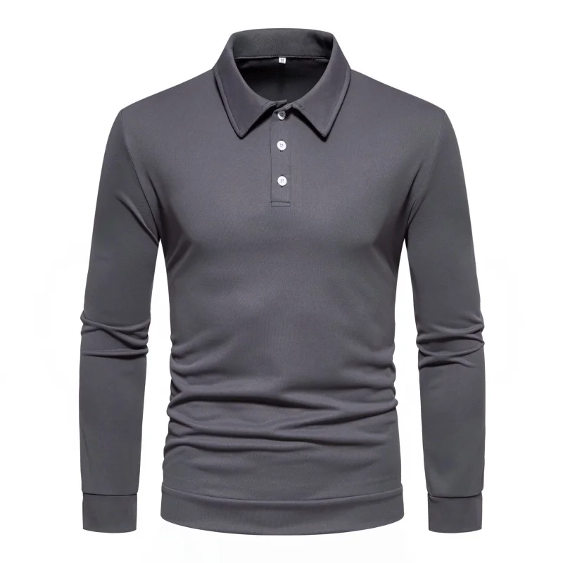 2024 foreign trade new men\'s plus size polo double-sided bead solid color long sleeved spring and autumn men\'s polo