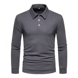 2024 foreign trade new men's plus size polo double-sided bead solid color long sleeved spring and autumn men's polo