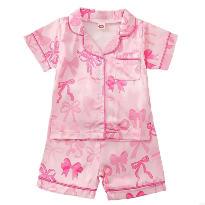 2PCS Bowknot Sommer Pyjama Set Für Mädchen Weiche Atmungsaktive Polyester Nachtwäsche Bequeme Kinder Nachtwäsche A2UB – Detail 4