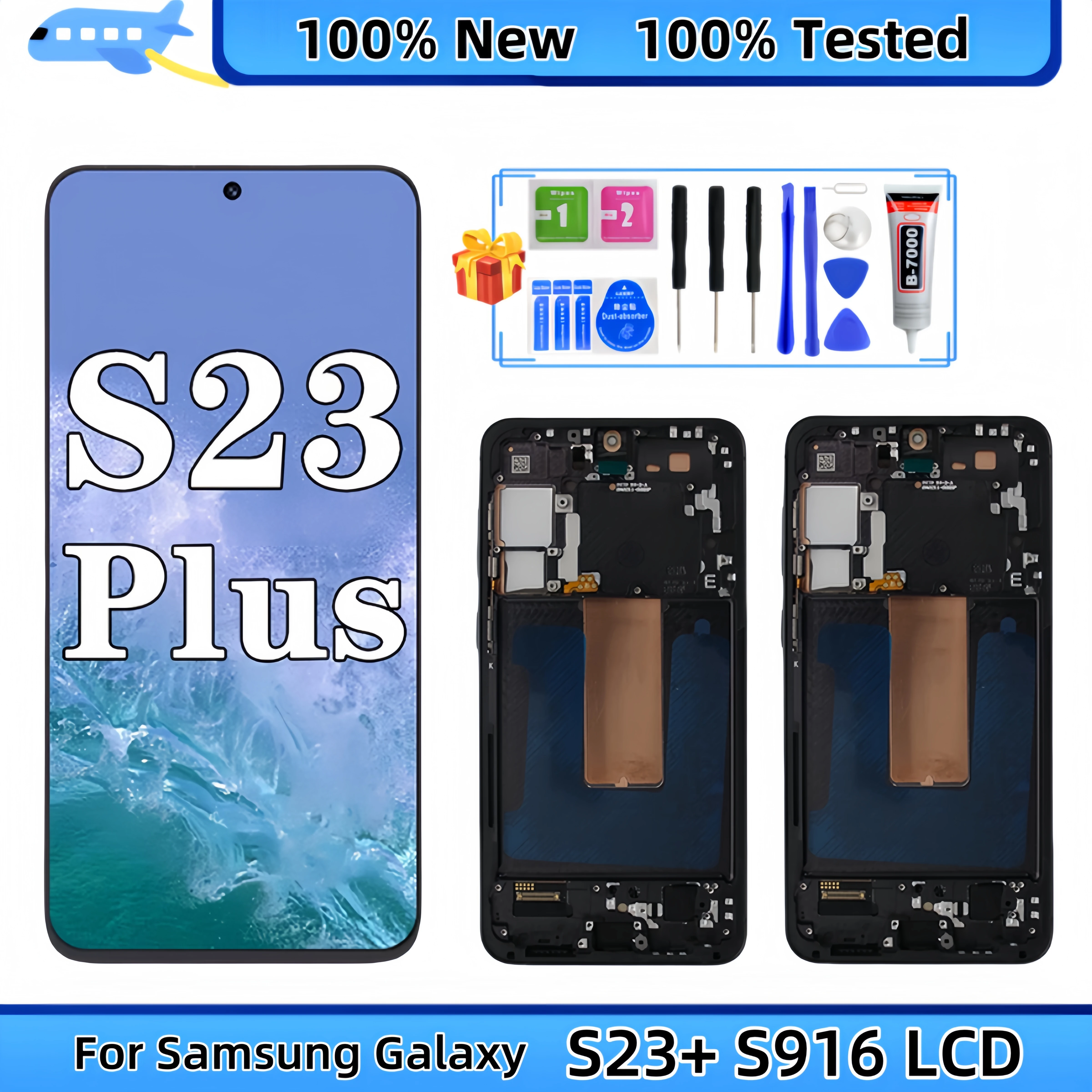 LCD Display Touch Screen Digitizer Assembly Replacement, Samsung Galaxy S23+, S916, SM-S916B/DS, S916W, S916E/DS