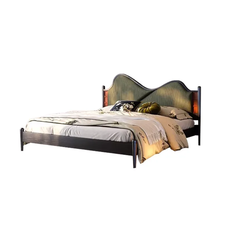 French retro soft bag backrest bed, master bedroom 1.8M double bed