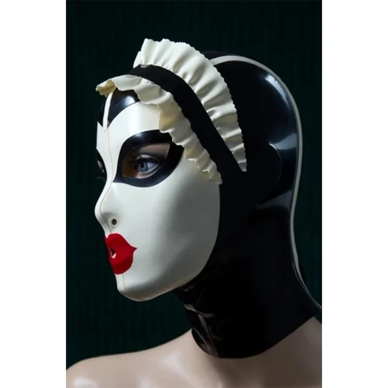 Sexy Latex Rubber Hoods Spliced Mask with Lace Wigs Maid Mask Plus Size Hot Sale Customize Handmade for Women