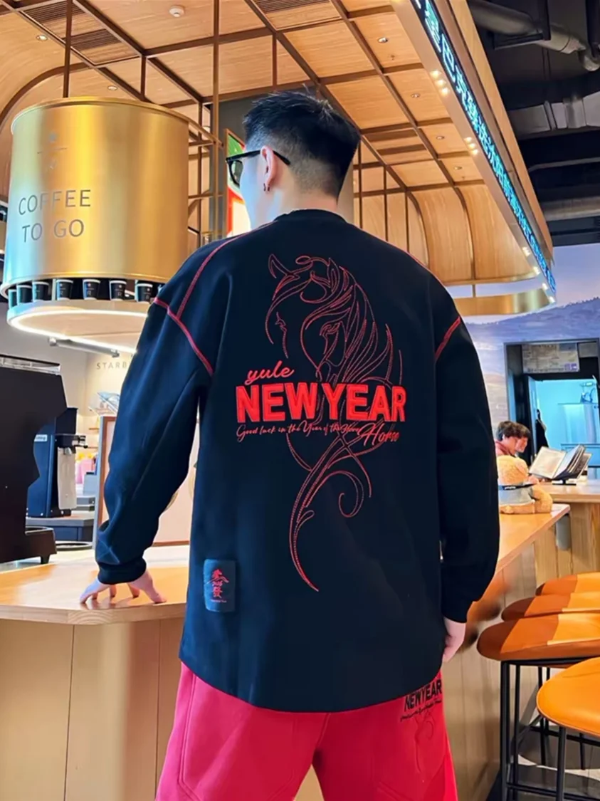 

Мужская зимняя толстовка Thiened Fce на подкладке Long Sve, повседневная удобная свободная посадка с вышивкой, модная уличная одежда