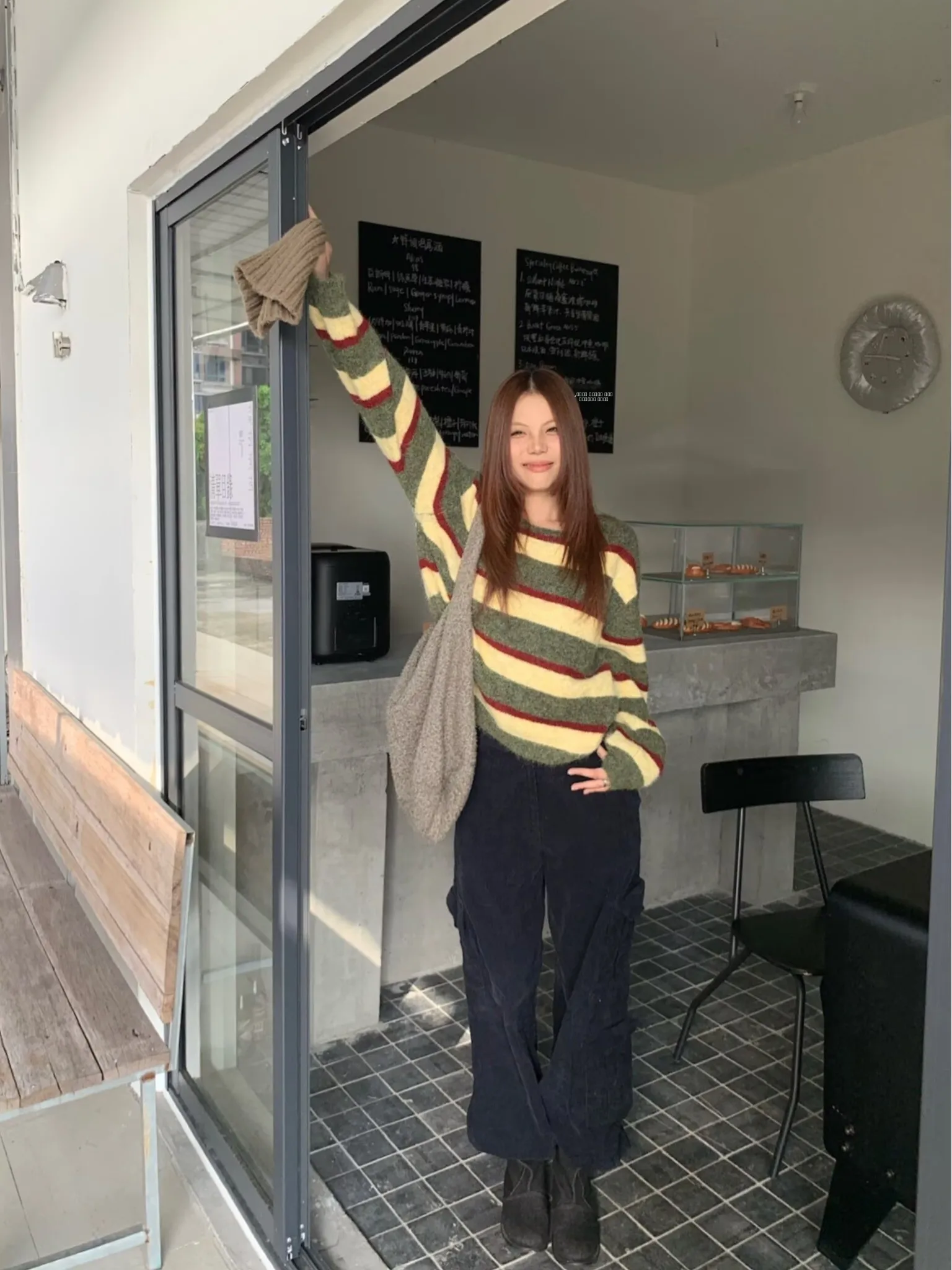 Kumikumi كسول Sle اللون بلو مخطط الجولة Ne البلوز سترة المرأة فضفاضة التخسيس رداء علوي غير رسمي لموسم الخريف #4