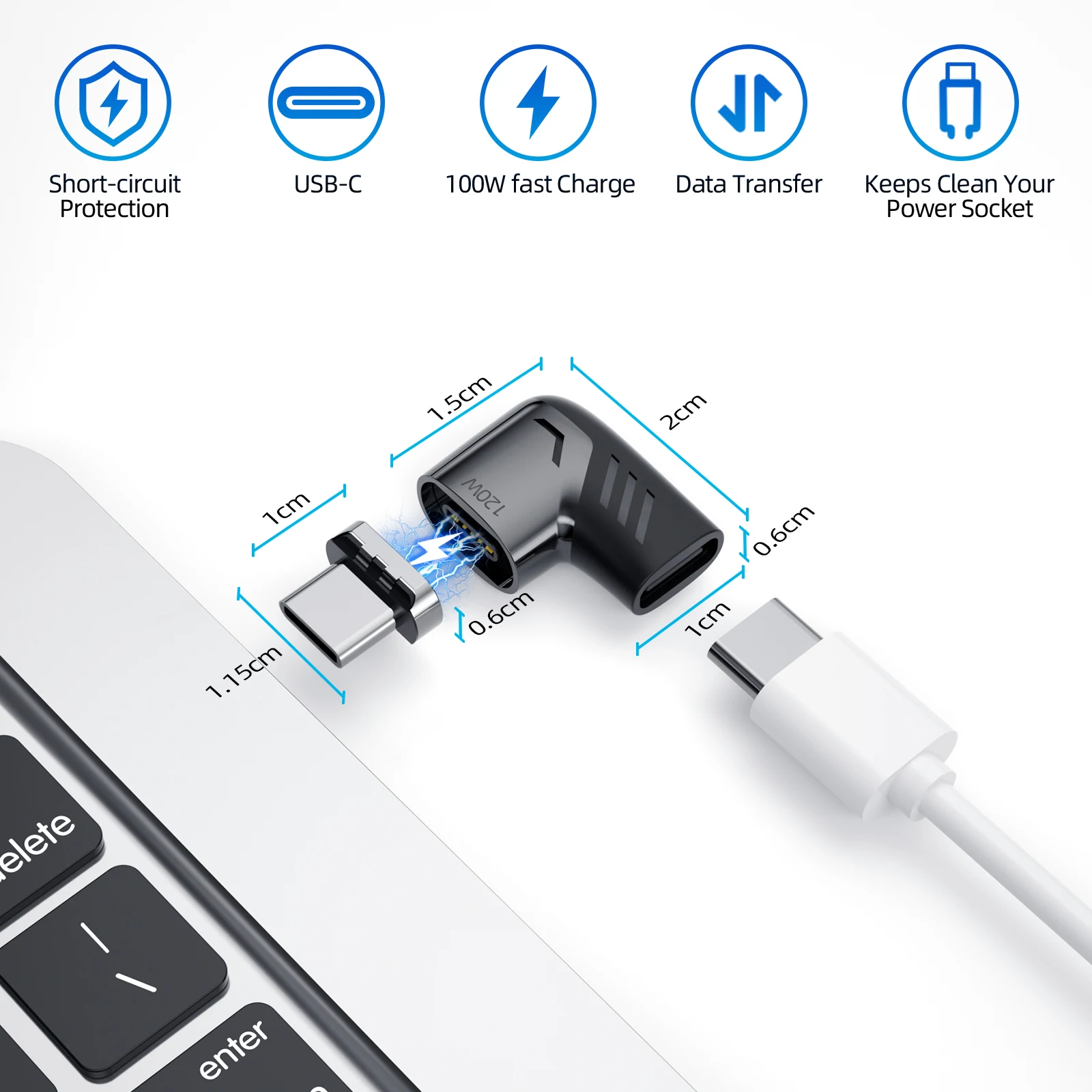 ANMONE-Adaptador Magnético de Carregamento Rápido, USB C para Tipo C, Conversor de Ímã, Ângulo Direito e Esquerdo, Conector USB, 120W