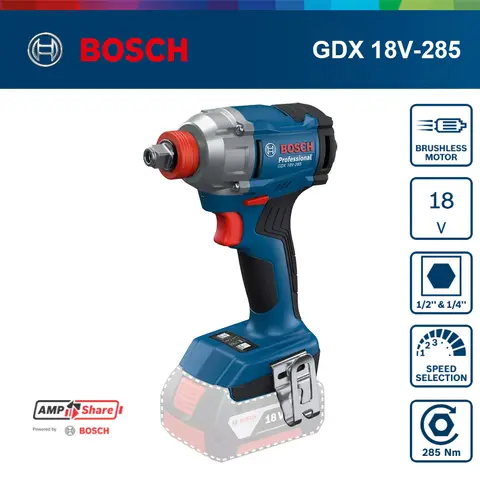 Bosch GDX 18V-285 무선 임팩트 드라이버/렌치 Bosch 전문 전동 공구 AmpShare 18V 임팩트 도구 1/4