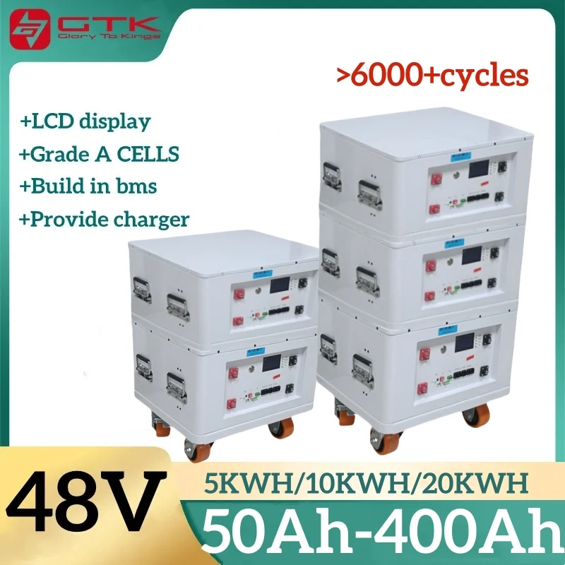 GTK 6000+Cycles Lifepo4 Battery 10kwh 20kwh 48V 51.2V 50Ah 100Ah 200Ah 300Ah 400Ah CAN RS485 RS232 Battery For PV Solar System