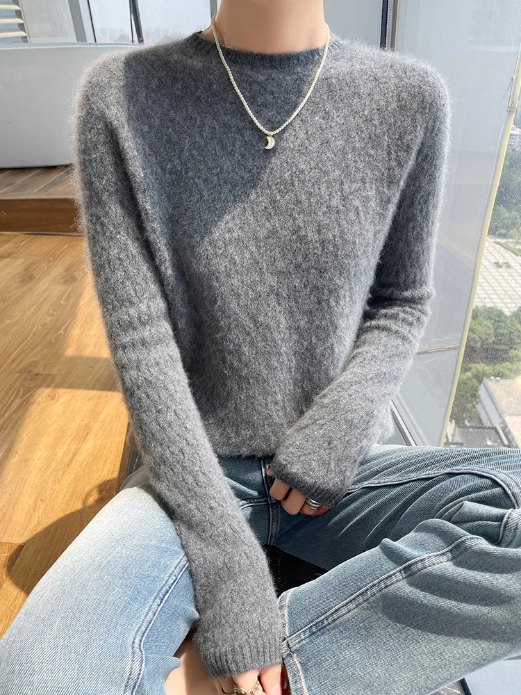 New Autumn Winter Women O-neck Thick Wool Pullover Sweater 100% Merino Wool High Quality Knitwear Soft Warm Cashmere Sweater