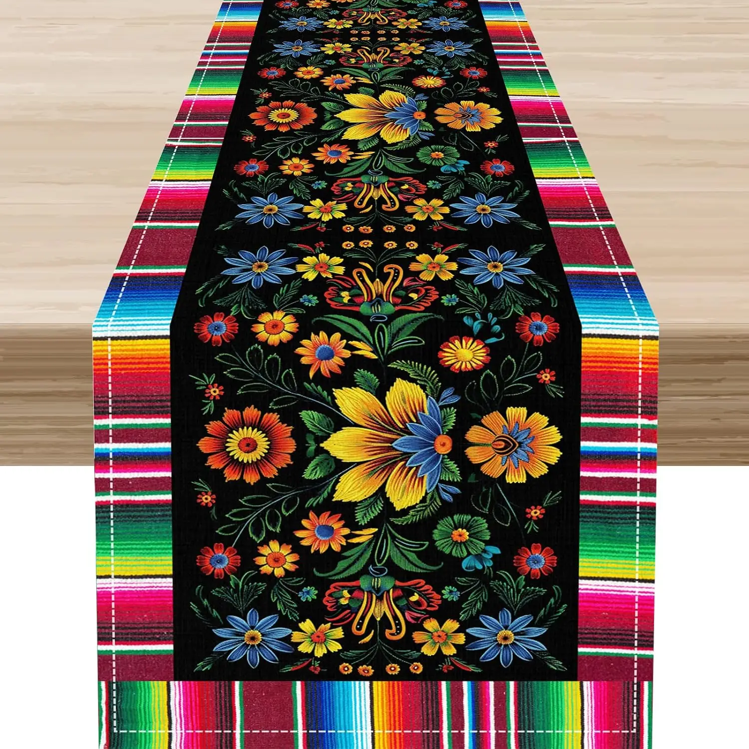 Mexican Talavera Dia De Los Muertos Linen Table Runner Home Decor Mexico Floral Day of The Dead Kitchen Table Runner Party Decor