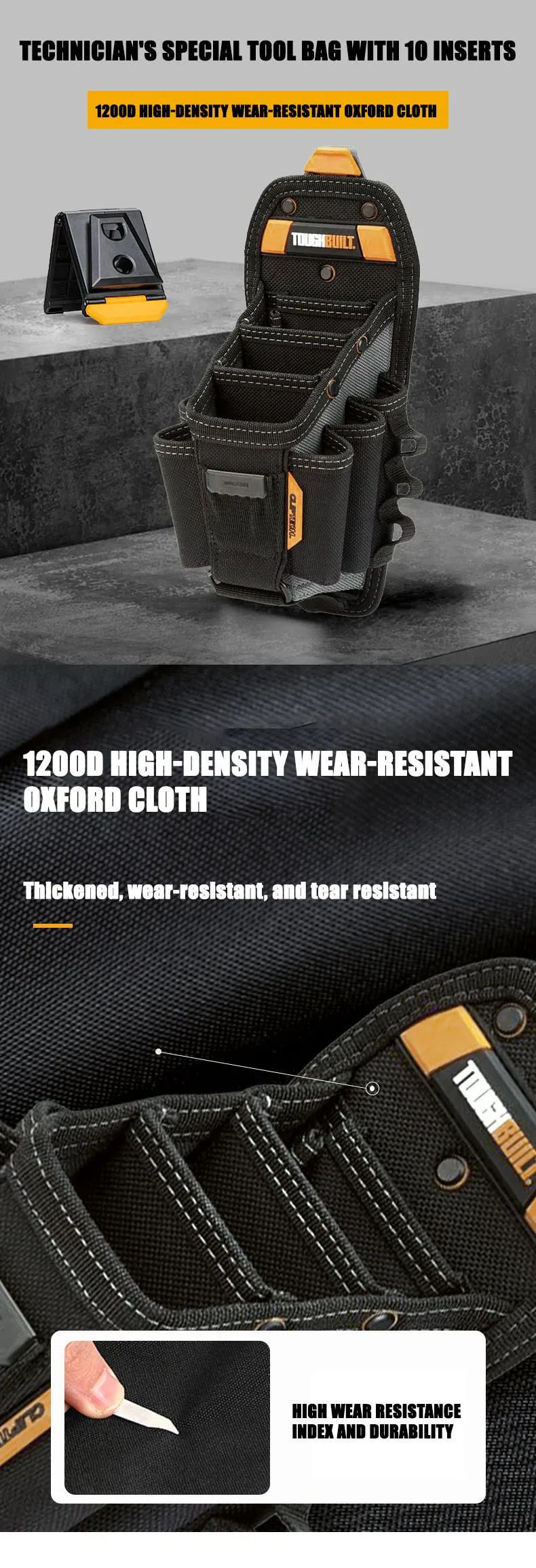 TOUGHBUILT Mechaniker-Werkzeugtasche, 10 Fächer, Schnellhängender Werkzeugsatz, Aufbewahrung für Zangen und Schraubendreher TB-CT-36-L10 – Detail 1