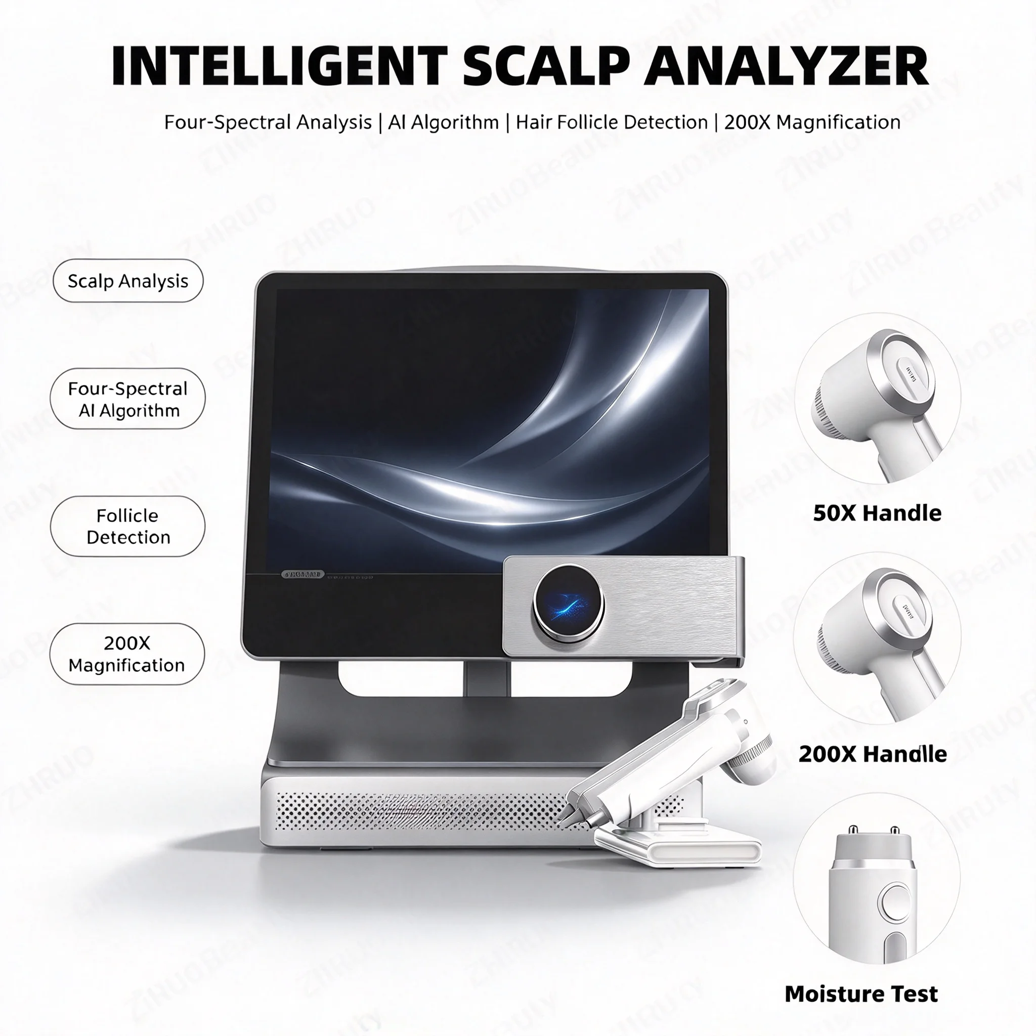 AI Intelligent Scalp Analyzer Machine for Hair Loss Diagnosis 4 Spectrum Trichology Camera System