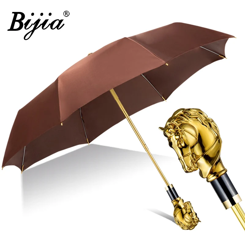 Triple Fold Umbrella Golden Horse Qing Twelve Zodiac Silk Birthday Gift Umbrella Brown