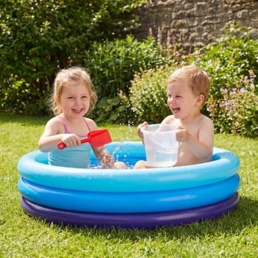 Indoor Outdoor Inflatable Kiddie Pool for Toddlers PVC Blue Quick Blow Up, 3-Ring Stability, Lightweight Portable Design