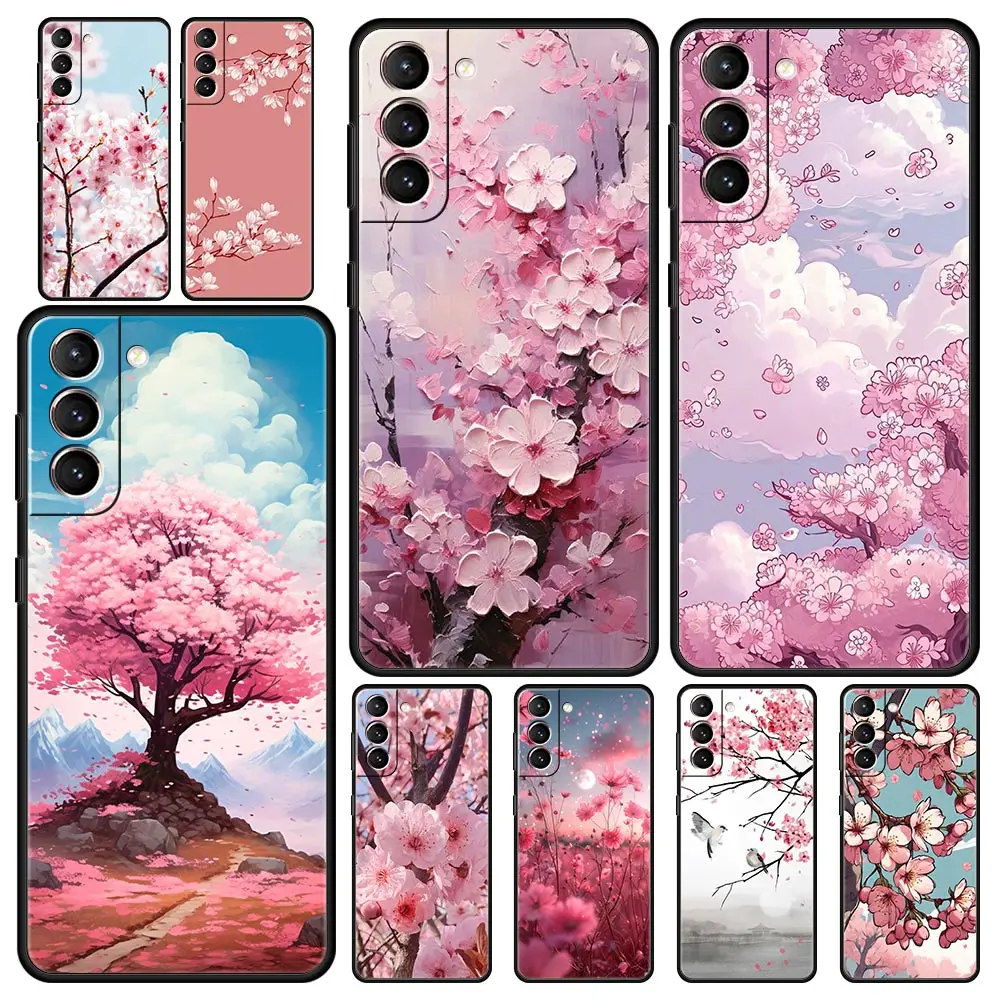 Phone Case For Samsung Galaxy S24 S23 S22 Ultra S20 S21 FE 5G S10 S9 Plus S10E S8 S7 Edge Silicone Cover Cherry Blossom Tree