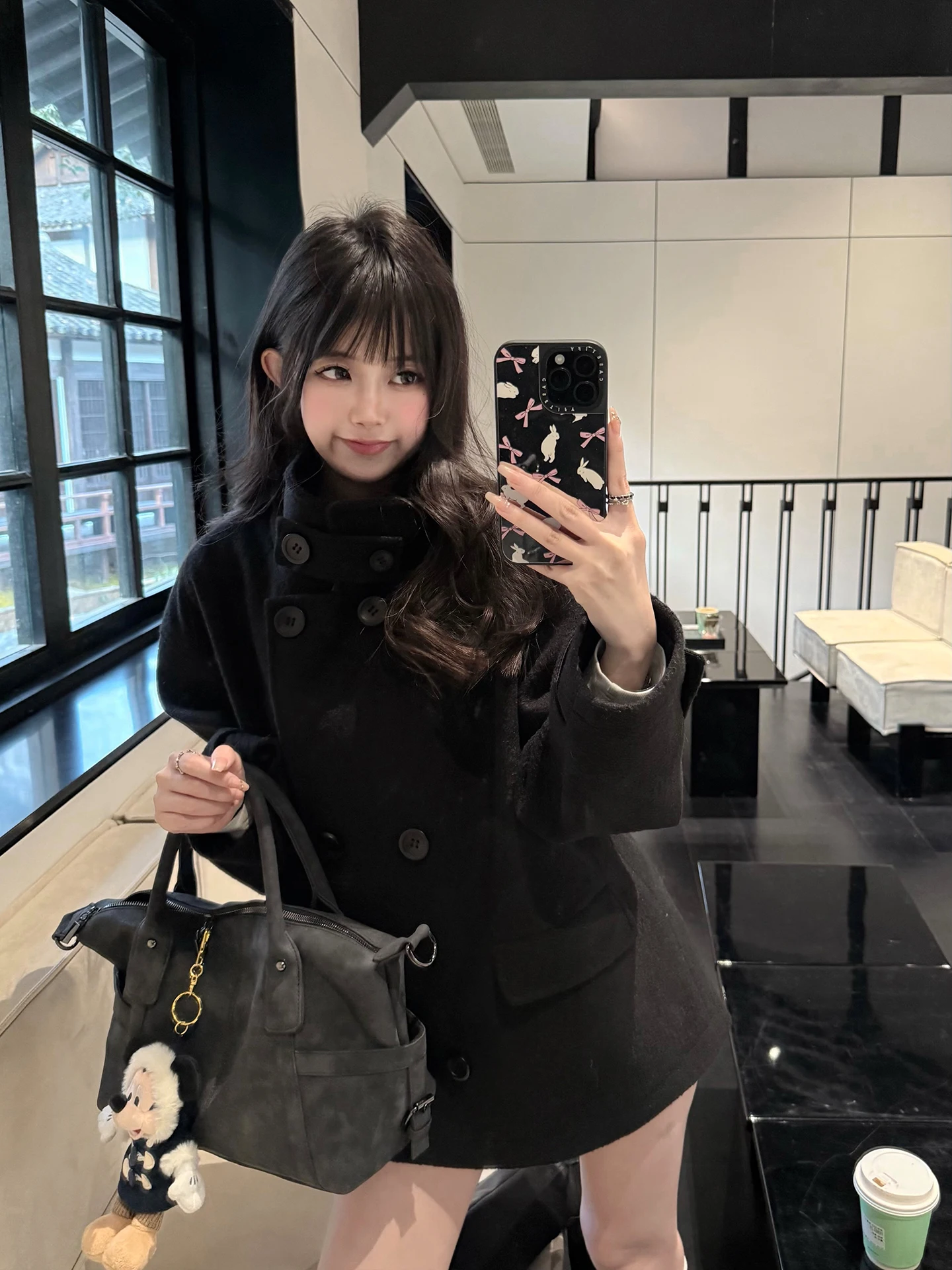 

Женское двубортное шерстяное пальто Cuitcuit, корейское двубортное пальто с воротником-стойкой, верхняя одежда для женщин