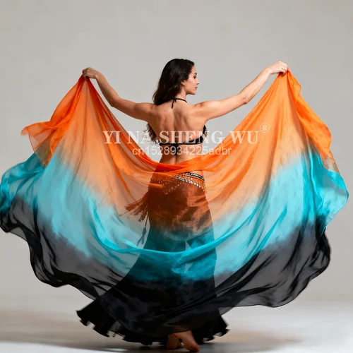 100% seda rendimiento danza gradiente Color textura ligera velo chales mujeres bufanda disfraces accesorios velos de danza del vientre