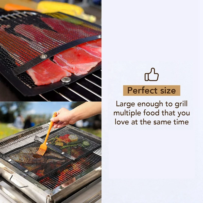 2 pacote preto churrasqueira malha sacos antiaderente churrasqueira malha grelhar sacos reutilizáveis grill esteira para peixes legumes carne