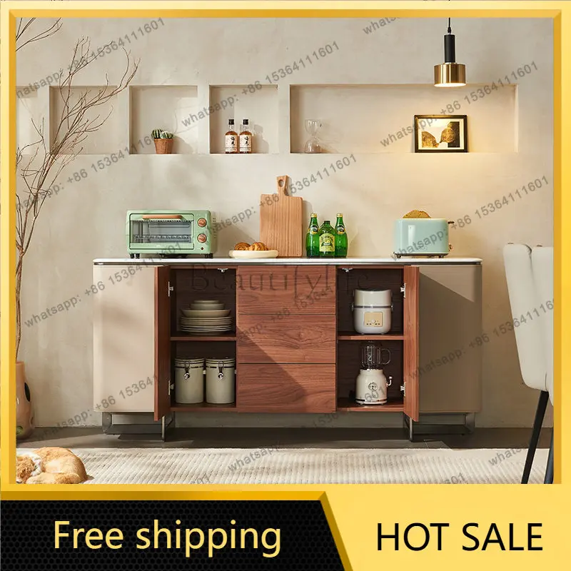 LD Italian minimalist rock slab wabi-sabi wind saddle leather locker living room side cabinet