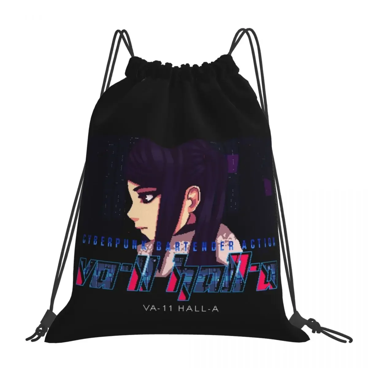 

VA-11 Hall-A Logo Backpacks Casual Portable Drawstring Bags Drawstring Bundle Pocket Shoes Bag BookBag For Travel Students