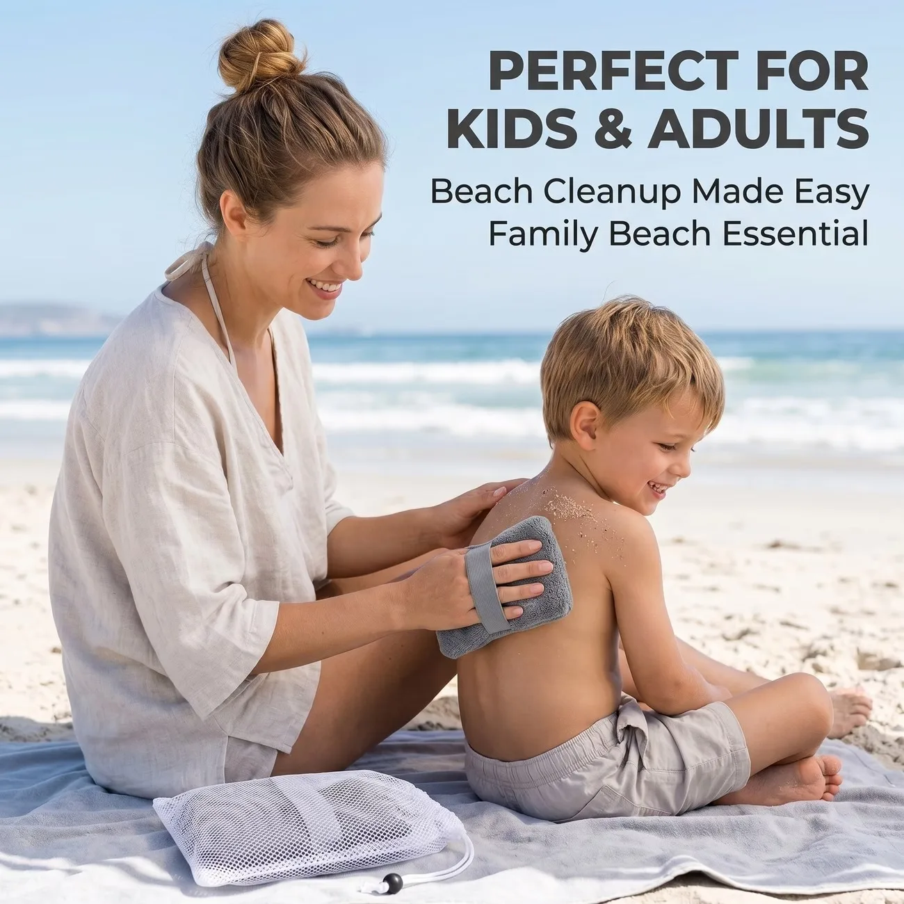 1/2Pcs Beach Sand Remover Gloves, Ultra Soft Microfiber Sand Wipes with Elastic Strap, Reusable for Beach Pool Camping Travel