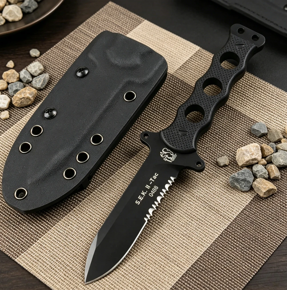 Ickhorn Solingen S.E.K. Cuchillo de hoja fija II TAC, mango de acero DC53 de espiga completa y G10, herramienta EDC para camping y senderismo al aire libre, regalo para hombres