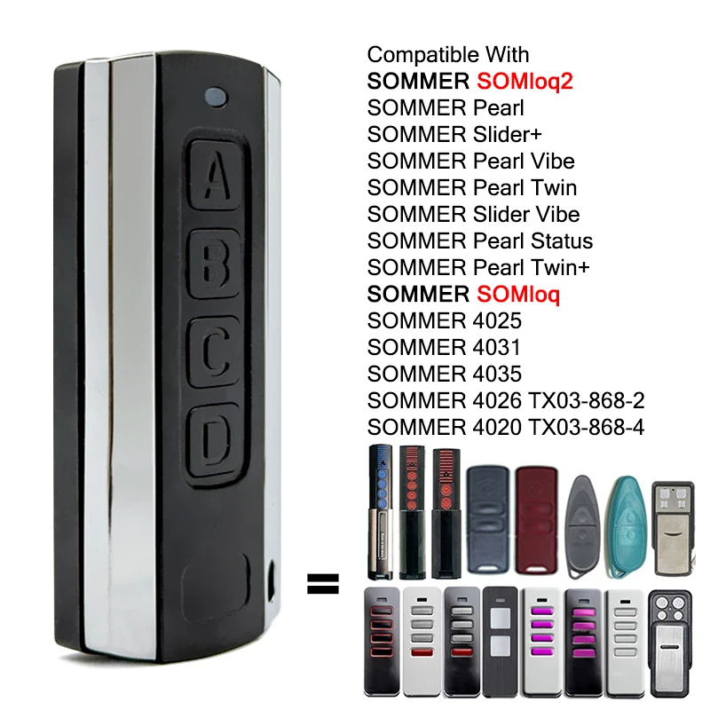 SOMMER Pearl Slider Vibe Twin Status 4018V000 4019V000 4031 4020 4026 4025 TX03 TX02 868 2 4 Garage Door Remote Control 868MHz