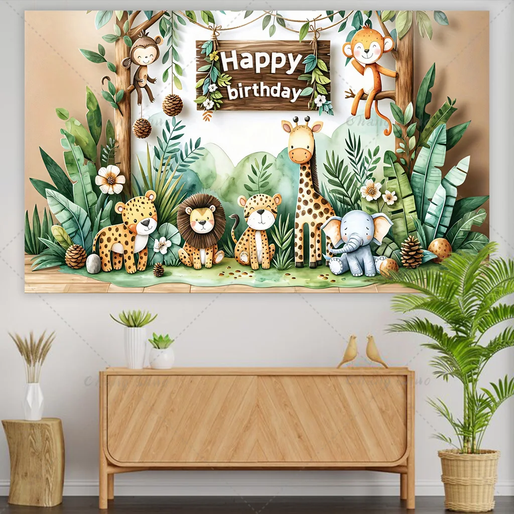 Safari Wild One Backdrop Newborn Boy Girl 1st Birthday Decor Baby Shower Jungle Animal Custom Photo Background Photography Props