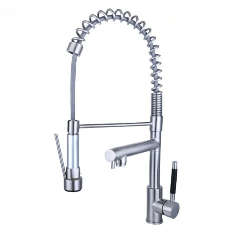 

Simple kitchen spring tube, pull-out faucet, stainless steel, brushed faucet