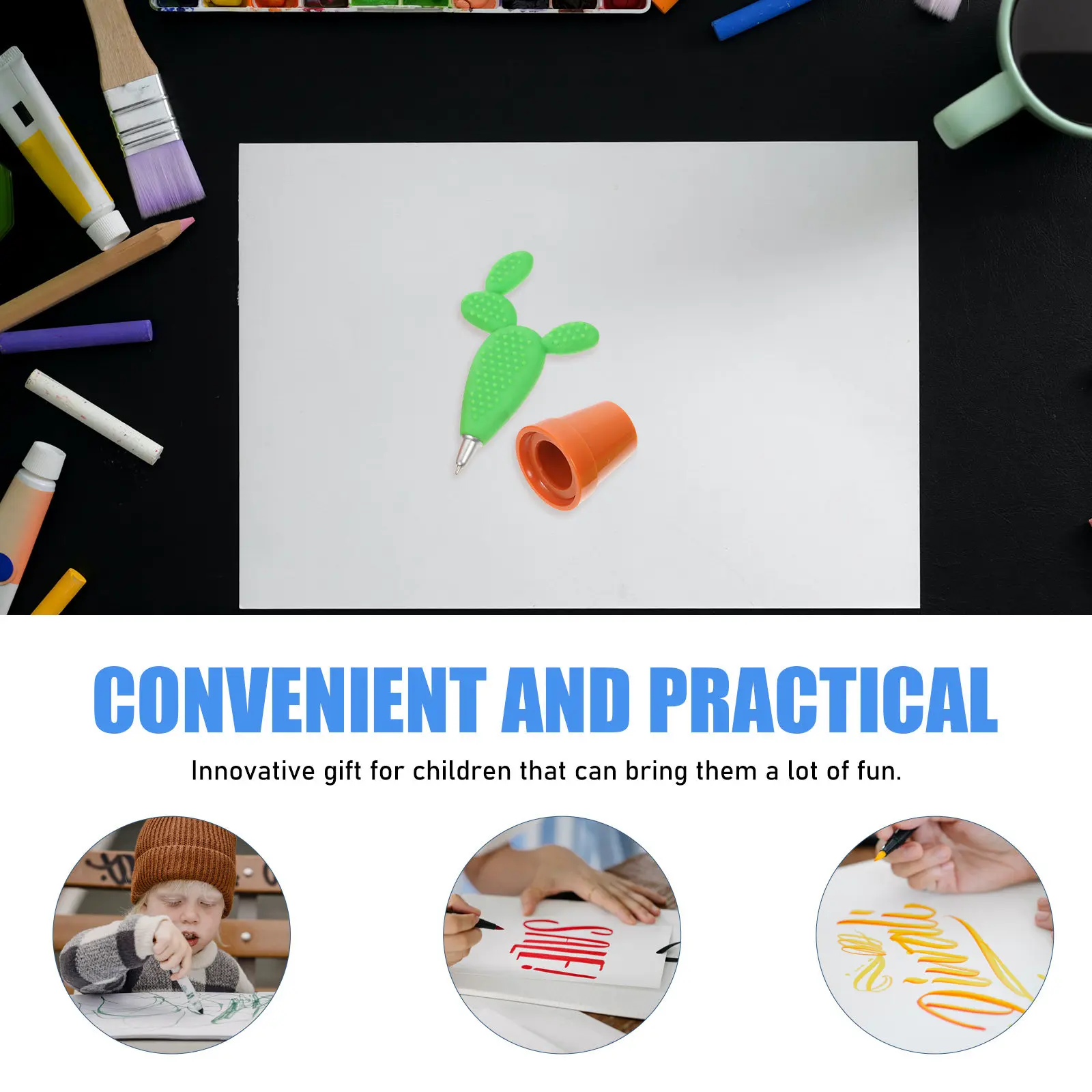2Pcs Cute Ballpoint Pen For School Writing Pen Christmas Stocking Fillers Cactus Silica Gel Bonsai Plant Student