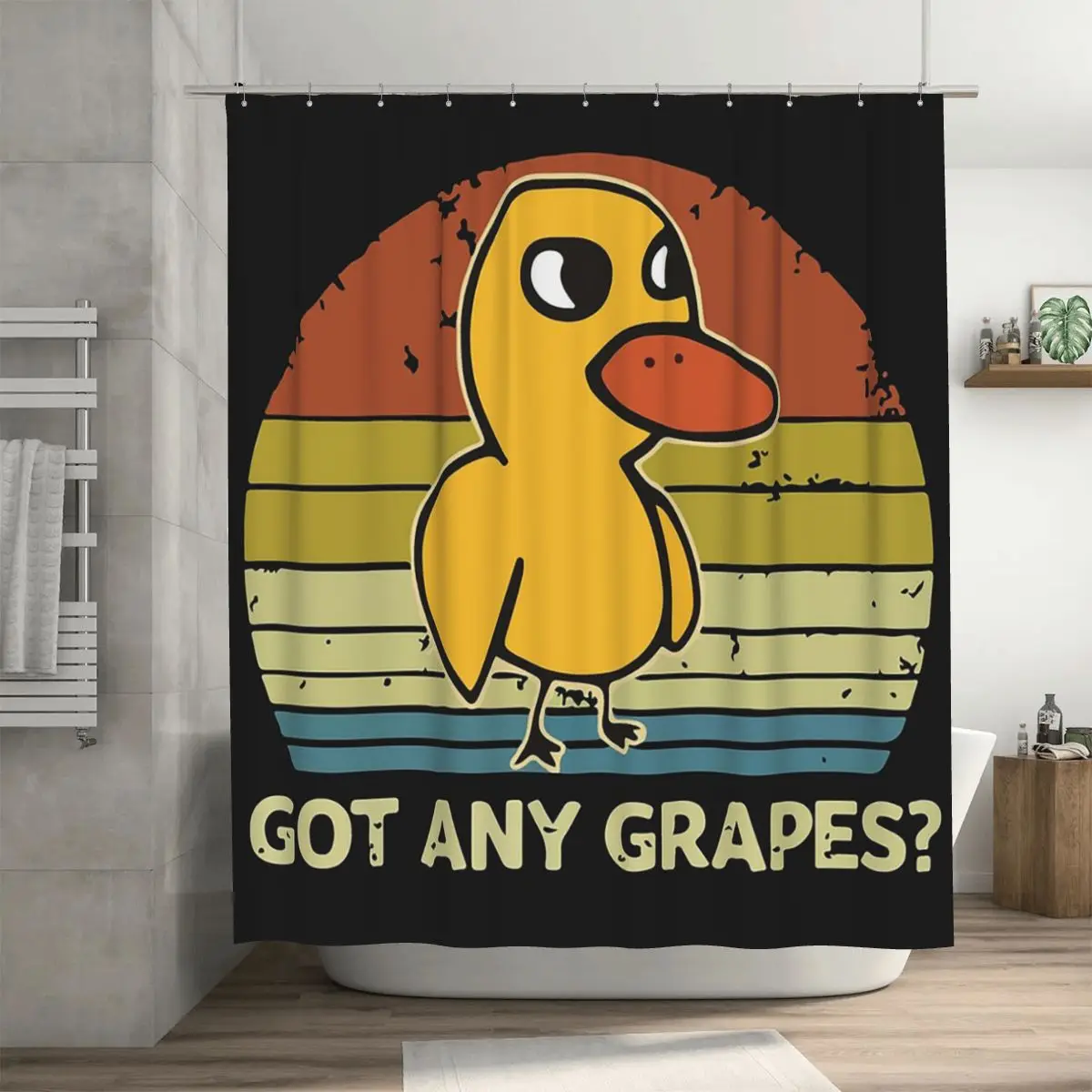 Funny Duck Got Any Grapes Graphic Summer Humor Duck Meme Shower Curtain Bathroom Polyester Waterproof Bath Curtains with Hooks