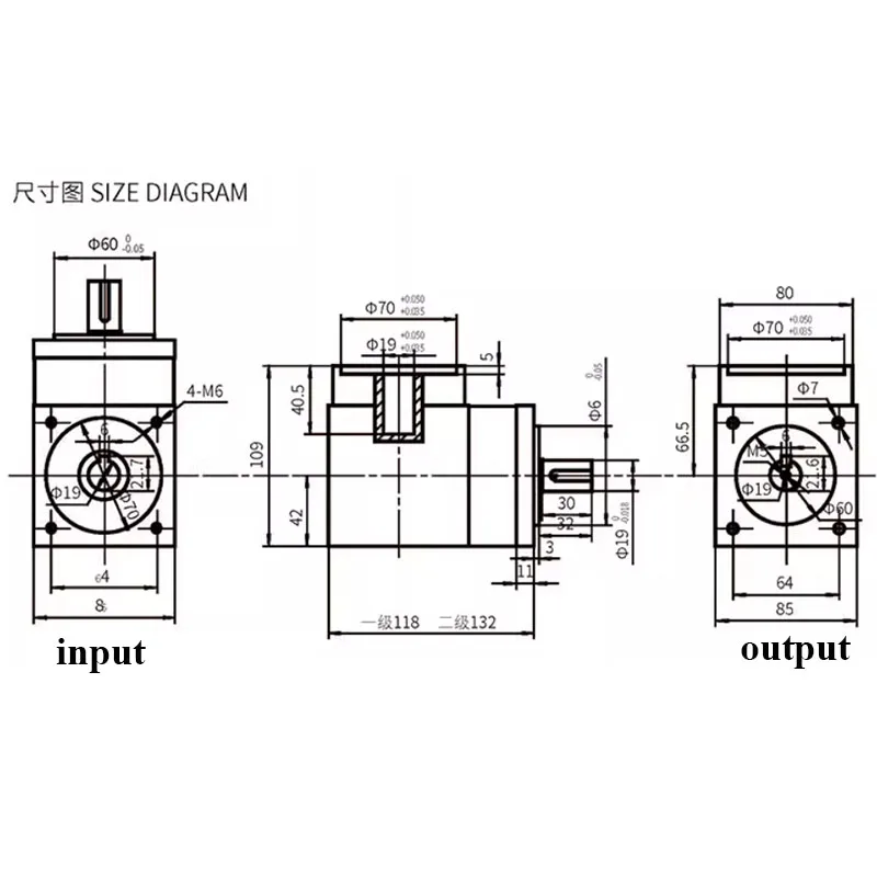 PX80 90 Right Angle Planetary Reducer for 80 Flange Servo Motor Input Hole 19mm, Output Hole 19mm to Increase Motor Torque