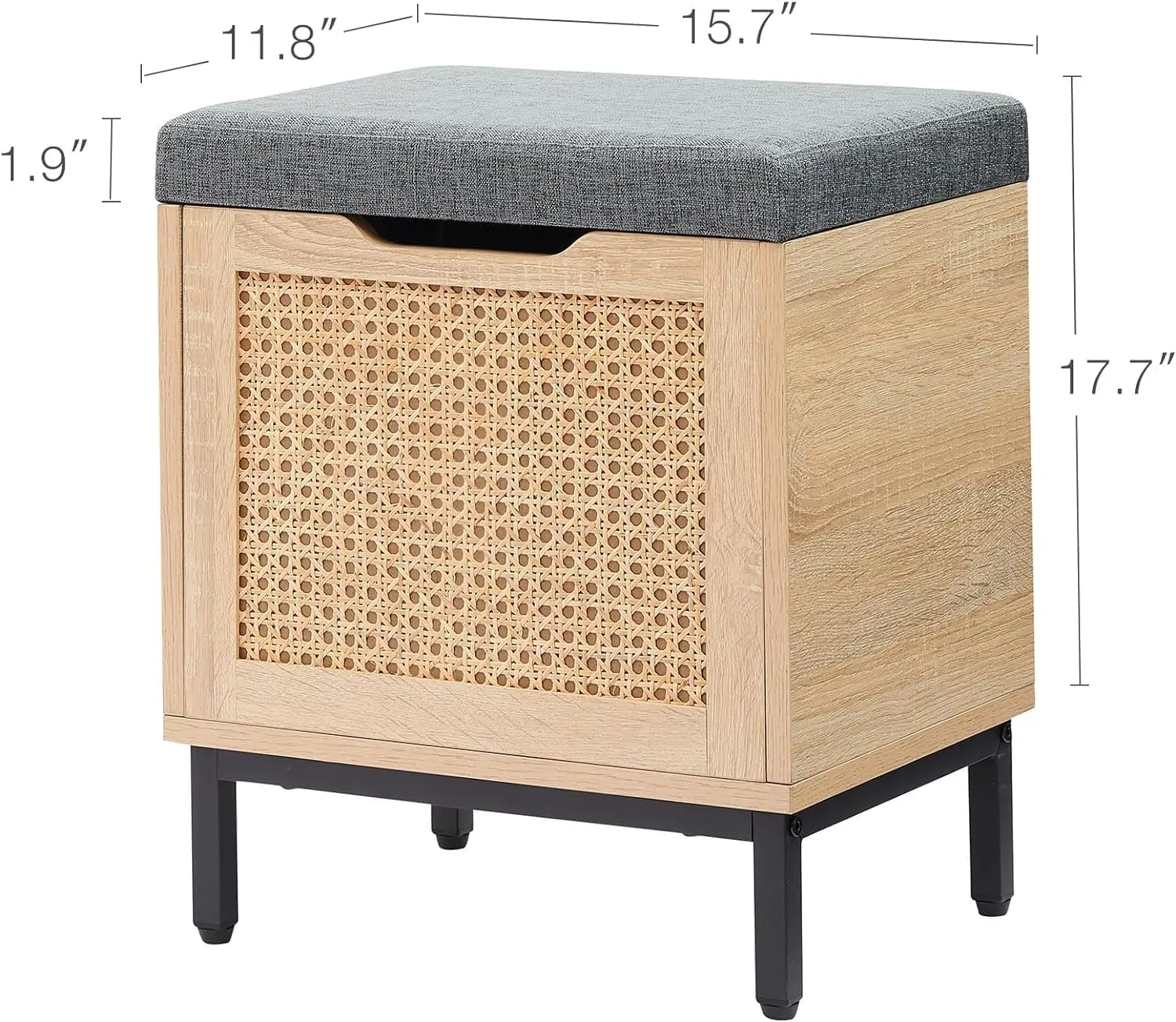 مجموعة مقاعد تخزين أحذية الروطان الطبيعية ، مقعد المدخل مع صندوق الفرز ، منظم مع وسادة ، 2 في 1 ، 16"