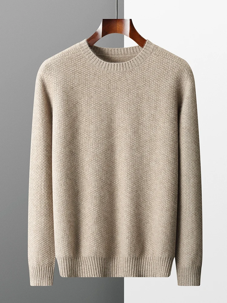 Autumn Winter Thick Osmanthus Needle 100% Cashmere Sweater Men's O-neck Loose Pulllover Sweater Solid Knitted Coat High-end