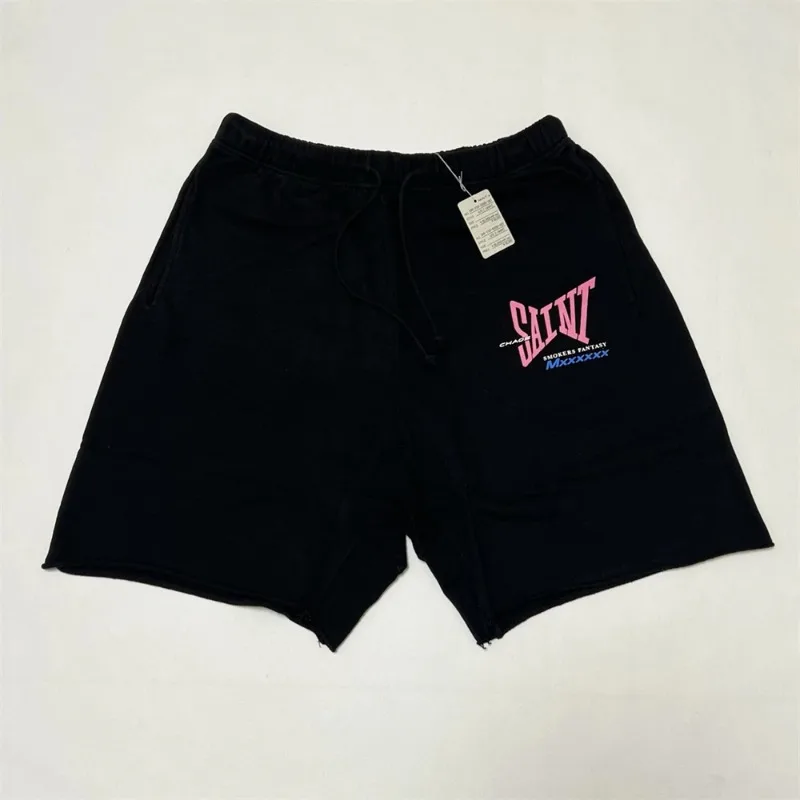 Casual SAINT MICHAEL SWEAT SHORTS Men Women 1：1 Best High Quality Oversized Black Jogger Drawstring Shorts