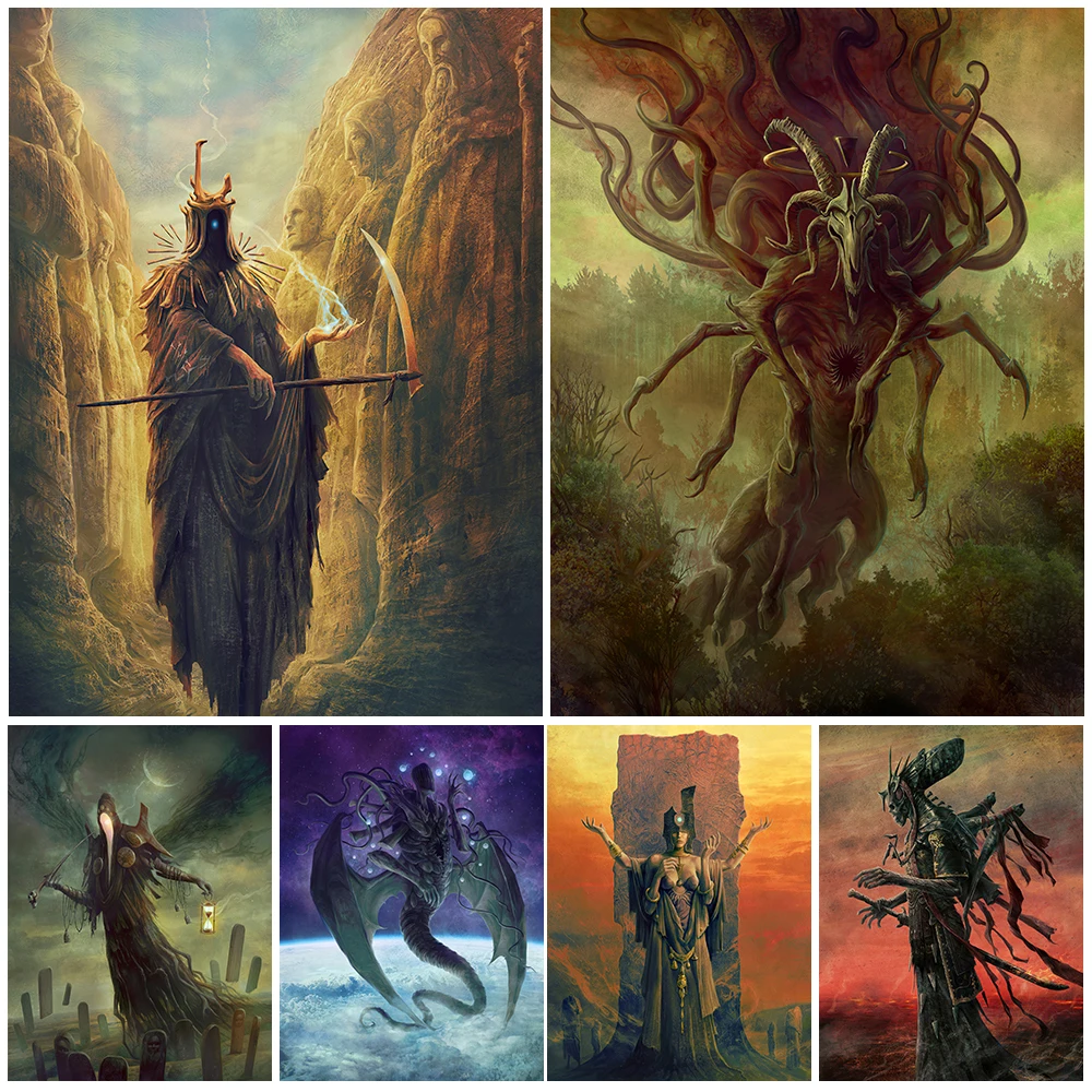 The Gods Of Cthulhu Mythos Vintage Wall Art Canvas Painting The Mother Of Dawn And The Shadow King Poster And Print Decoration