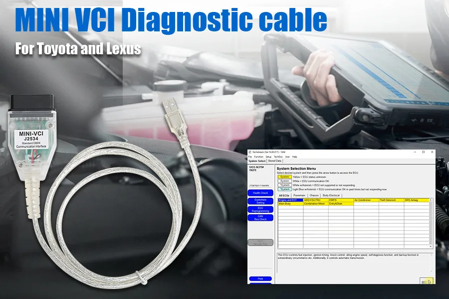 MINI VCI j2534 V18.00.008 FTDI Chip MINI-VCI J2534 For Toyota TIS Techstream OBD2 Interface Vehicle Diagnosis Support to 2022