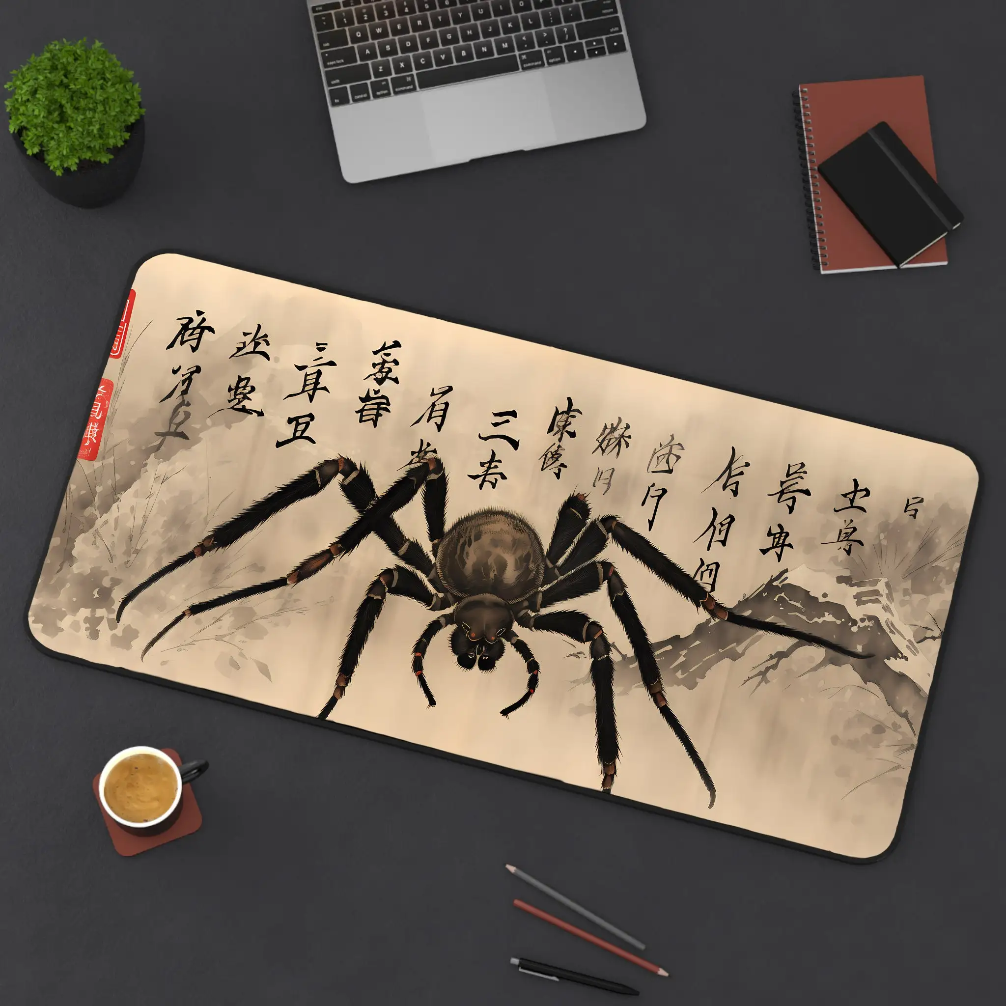 

Spider Desk Pad, Japanese-style Mouse Pad in Black and White, Japanese Aesthetic Gaming Desk Pad, XXL Large Gaming Mouse Pad.