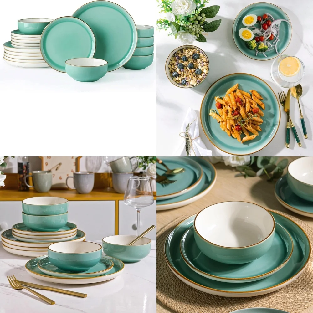 

Ceramic Tableware Set18 Piece Ceramic Dinnerware Set Stoneware Plates Bowls Modern Tableware for Family Dining Elegant Dish Set