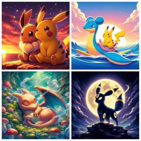 Pokemon Cartoon Pikachu Dragon 1024 PCS Jigsaw Puzzles Challenging Family Activity Games for Gameroom Bedroom Home Decor Gift