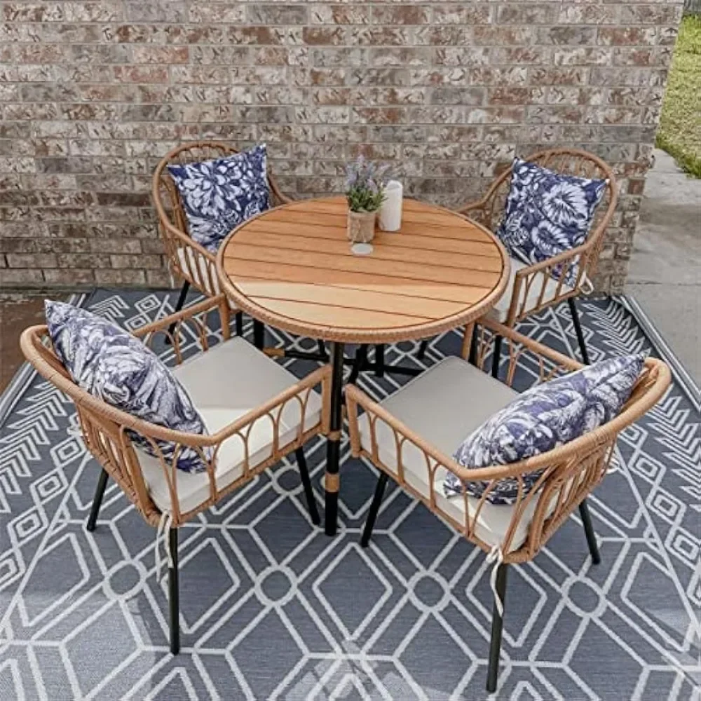 5 Pieces Outdoor Patio Dining Table Chair Set,Wicker Patio Dining Set,Outdoor Rattan Dining Table Set