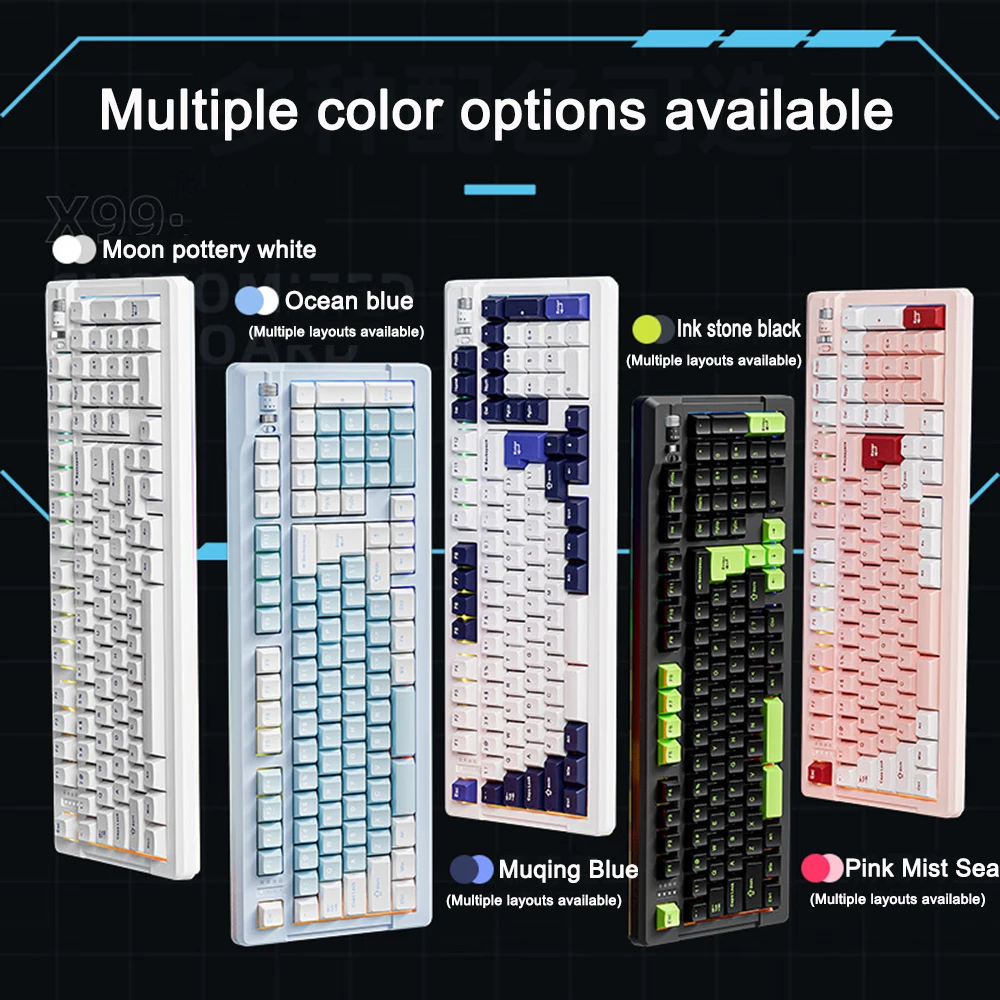 คีย์บอร์ดกลไก X99ไร้สาย Tri-Mode Bluetooth 2.4G PBT ปะเก็นคีย์บอร์ดเกมส์ PC RGB เหมาะกับการทำงาน