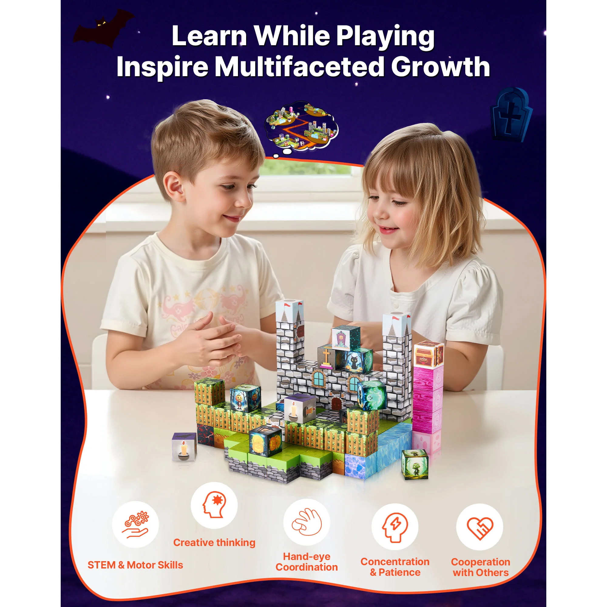 SucceBuy 100 SZT. Magnetyczne Klocki Zestaw Zombi z Cmentarza Magnetyczne Klocki Konstrukcyjne Zabawki do Układania dla Dzieci Prezent na Urodziny