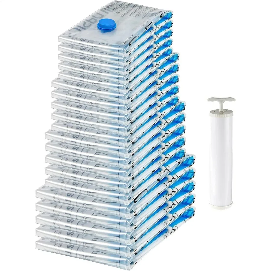 

Vacuum Comprion Space Saving Storage Bags with Hand Pump for Travel Multiple Sizes for Clothes and Blankets Clear 20 Pack 5 Sma
