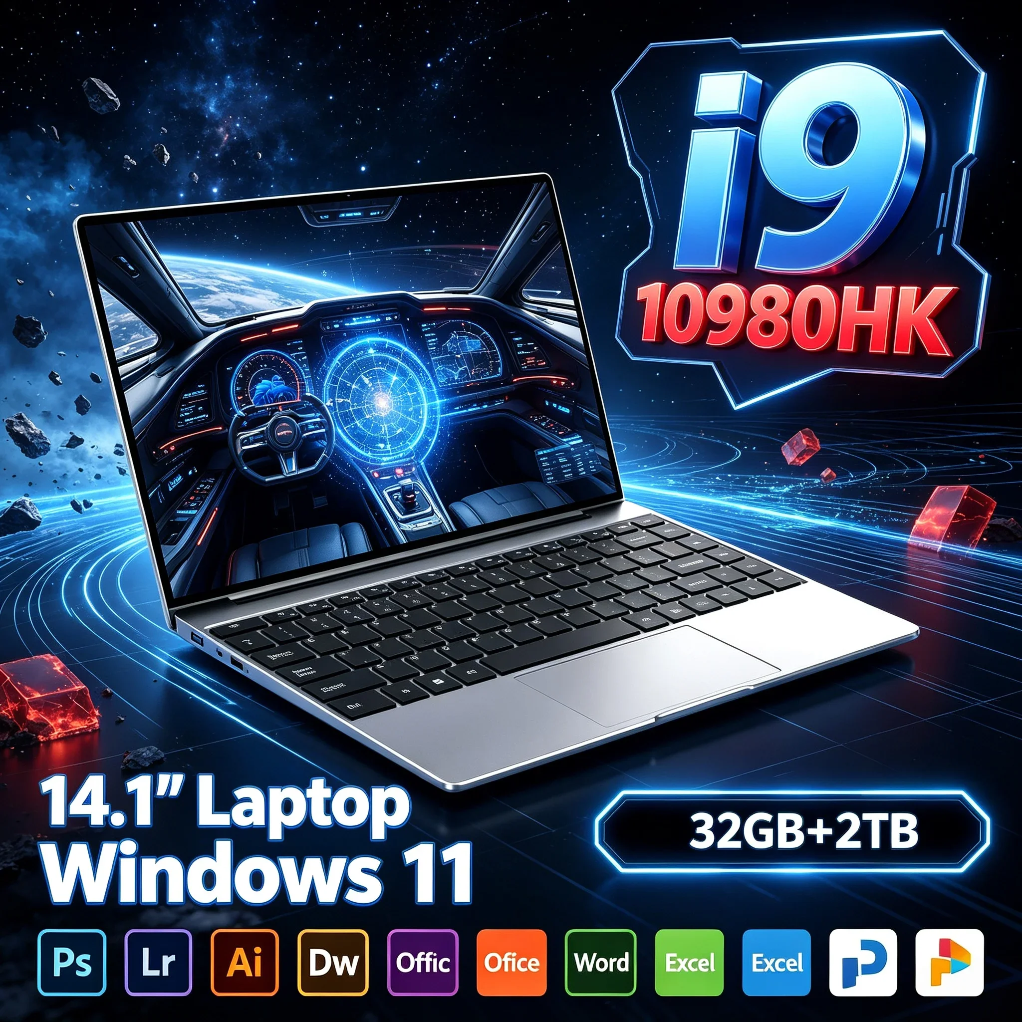 14.1'' Ultra‑thin Notebook Intel I9‑10980HK 32GB RAM 2TB SSD HD Display Windows11 Laptop PC For Home Office Student Daily Study