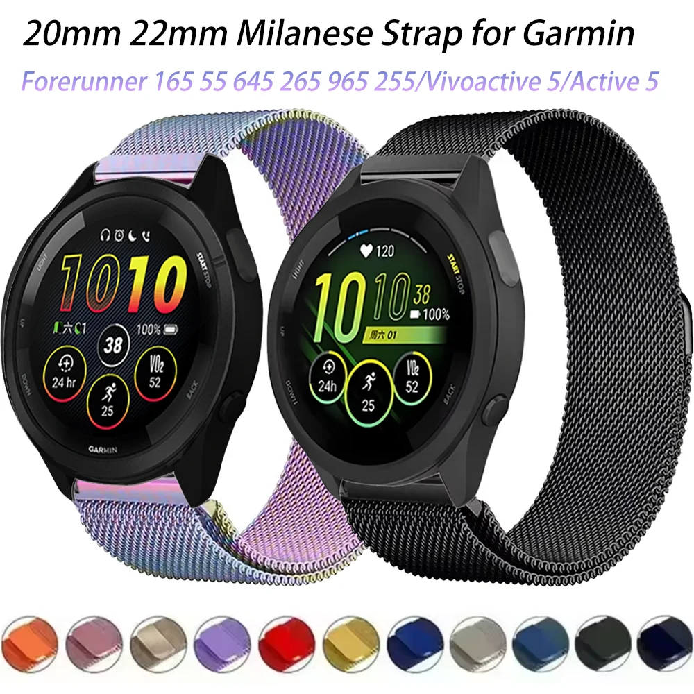 Milanese Sport Loop Strap for 22mm 20mm Garmin Forerunner 165 55 645 265 965 255/Venu 2/3 Watchband for Garmin Vivoactive 5 Belt