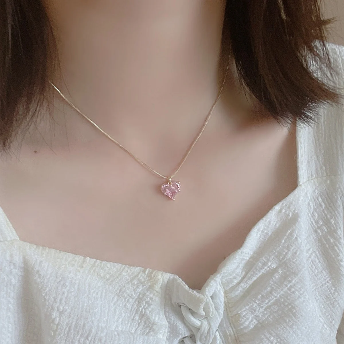 3pcs Trendy Y2k Heart-shaped Zircon Pink Crystal Pendant Earrings Necklaces Set for Women Heart Elegant Exquisite Party Jewelr image 2