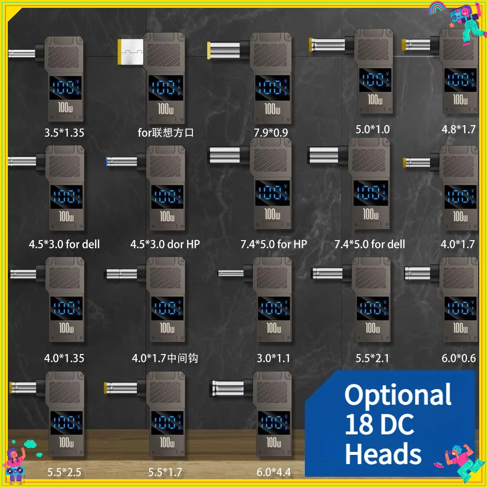 

1PCS Type-C To DC Fast Charger Laptop Power Adapter 100W PD Decoy Intelligent Digital Display Adapter Various Specifications