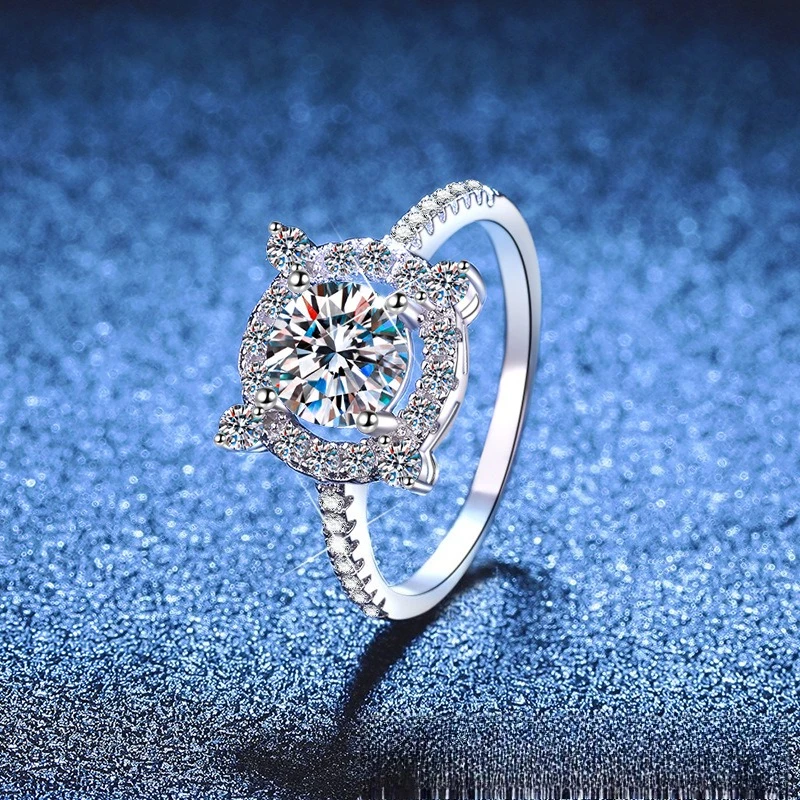 

S925 Silver White Gold Plated 1CT D Color Moissanite Luxury Micro-Pave Women's Ring, Qixi Festival Gift Exquisite Jewelry.